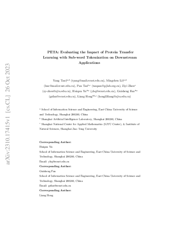 (PDF) PETA: Evaluating the Impact of Protein Transfer Learning with Sub ...