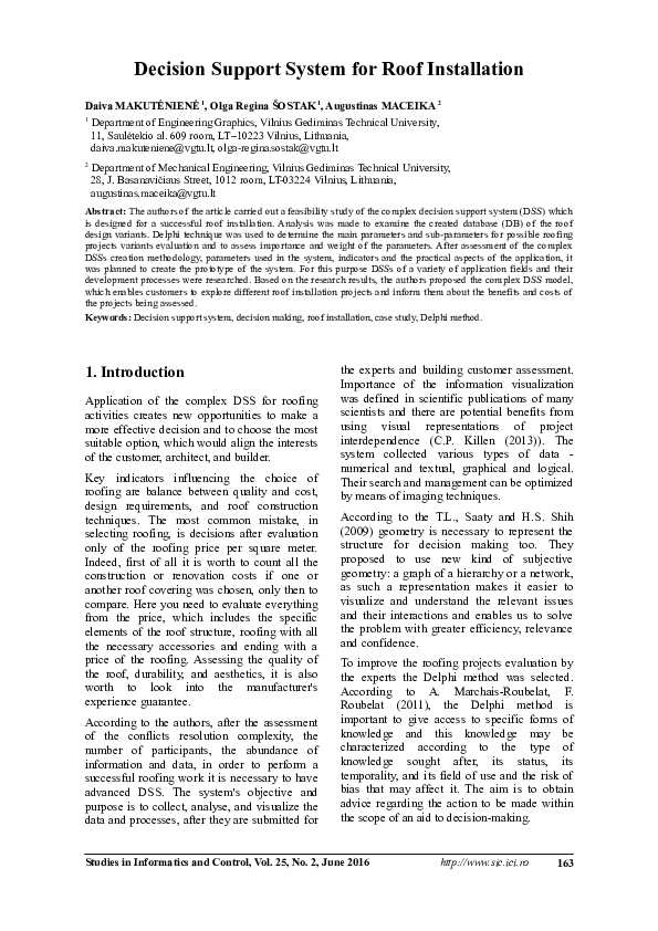 (PDF) Decision Support System for Roof Installation