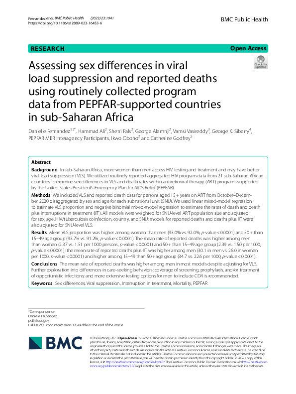 (PDF) Assessing sex differences in viral load suppression and reported ...