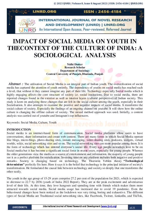 (PDF) IMPACT OF SOCIAL MEDIA ON YOUTH IN THECONTEXT OF THE CULTURE OF ...