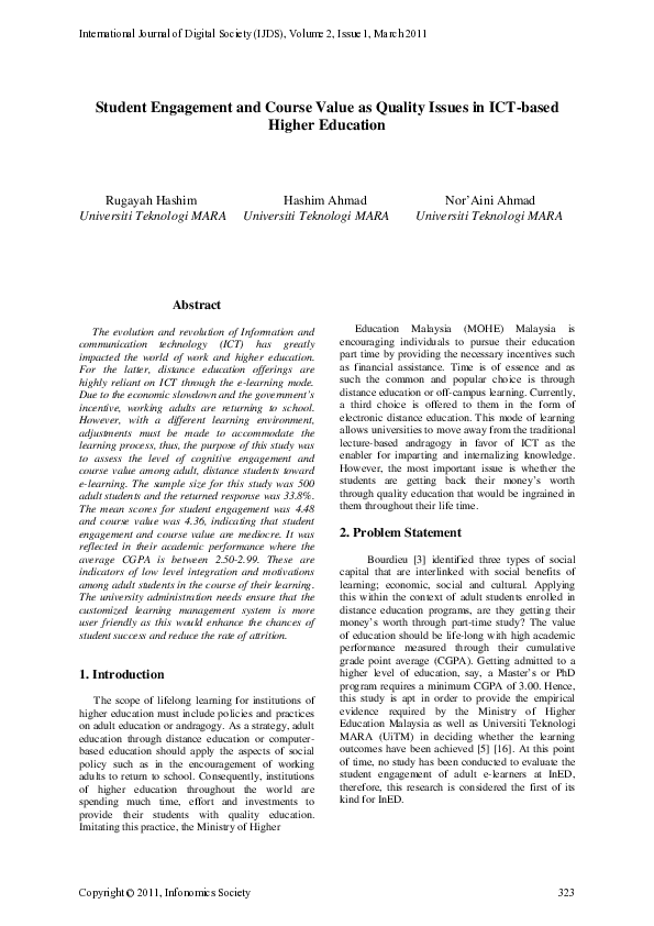 (PDF) Student Engagement and Course Value as Quality Issues in ICT ...