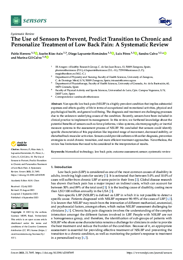 (PDF) The Use of Sensors to Prevent, Predict Transition to Chronic and ...