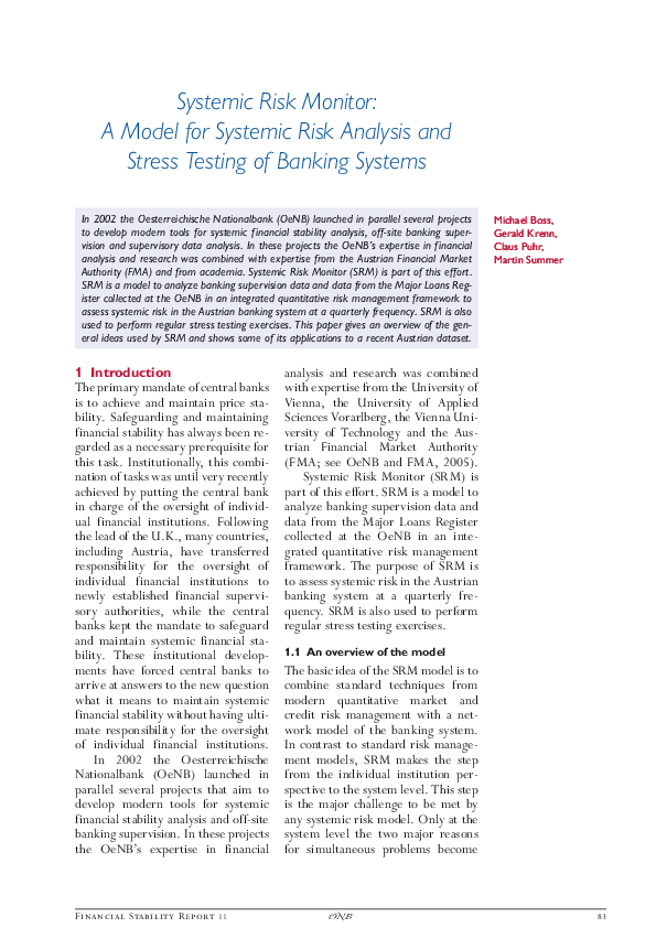 (PDF) Systemic Risk Monitor: A Model for Systemic Risk Analysis and ...