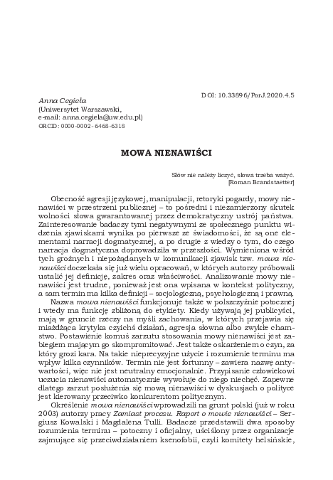 (PDF) Mowa nienawiści