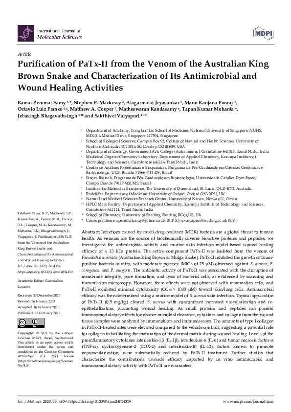 (PDF) Purification of PaTx-II from the Venom of the Australian King ...