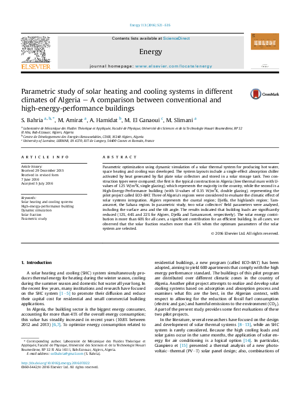(PDF) Parametric study of solar heating and cooling systems in ...