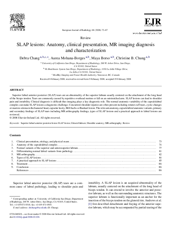 (PDF) SLAP lesions: Anatomy, clinical presentation, MR imaging ...