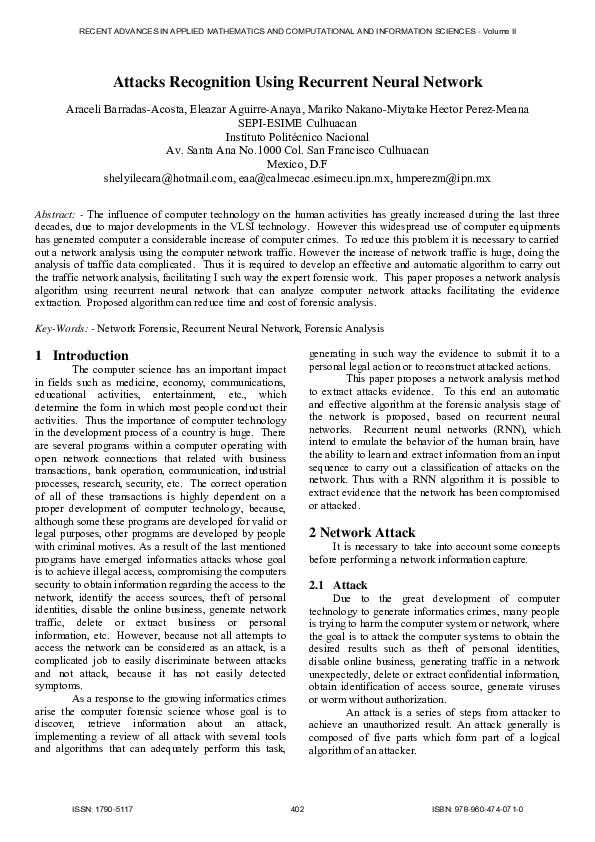 (PDF) Attacks recognition using recurrent neural network