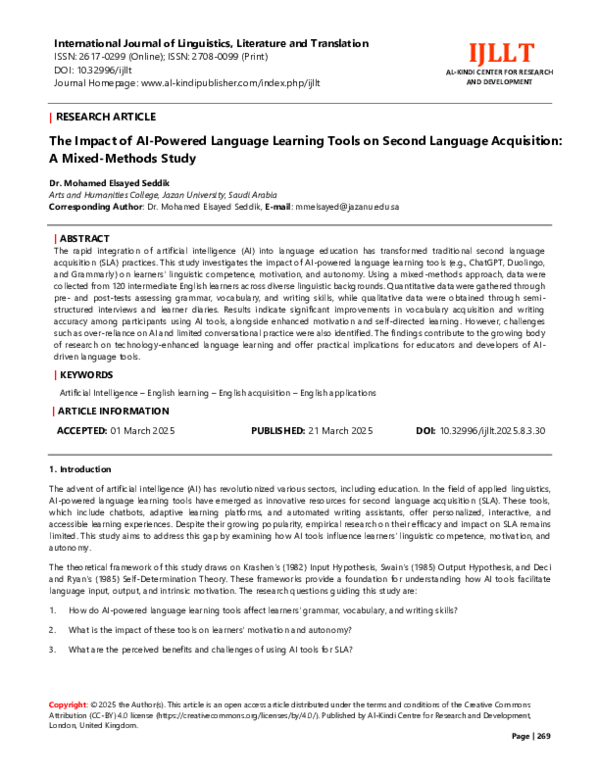 (PDF) The Impact of AI-Powered Language Learning Tools on Second ...
