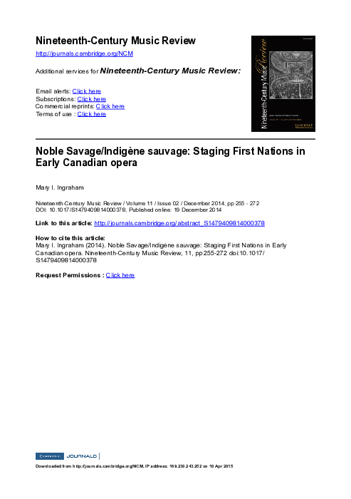 (PDF) Noble Savage/Indigène sauvage: Staging First Nations in Early ...