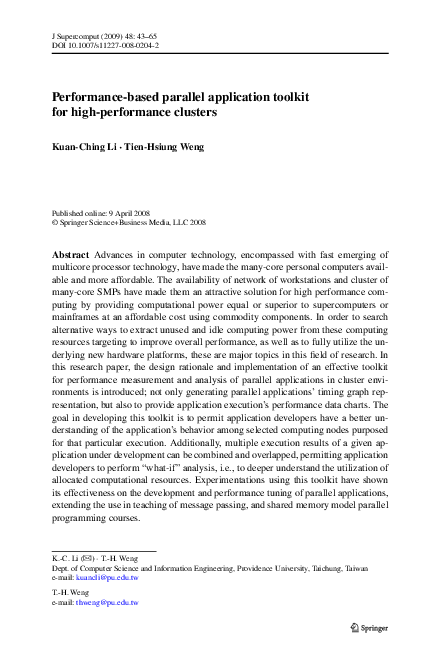 (PDF) Performance-based parallel application toolkit for high ...