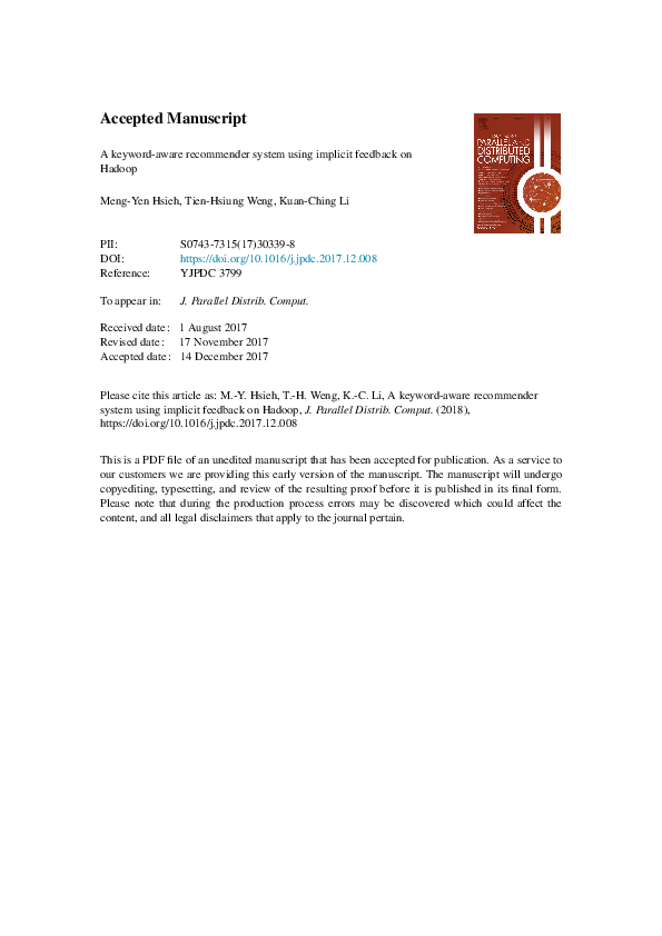 (PDF) A keyword-aware recommender system using implicit feedback on Hadoop