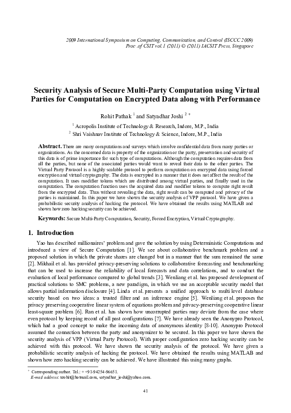 (PDF) Security Analysis of Secure Multi-Party Computation using Virtual ...