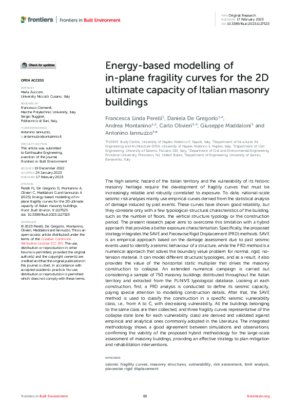 (PDF) Energy-based modelling of in-plane fragility curves for the 2D ...