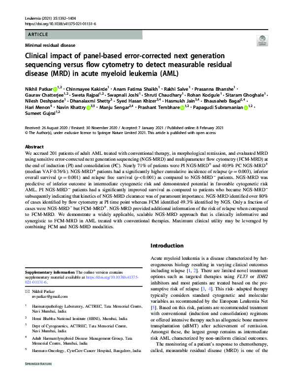 (PDF) Clinical impact of panel-based error-corrected next generation ...