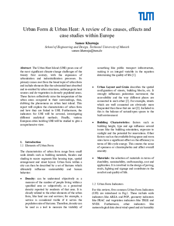 (PDF) Urban Form & Urban Heat: A review of its causes, effects and case ...