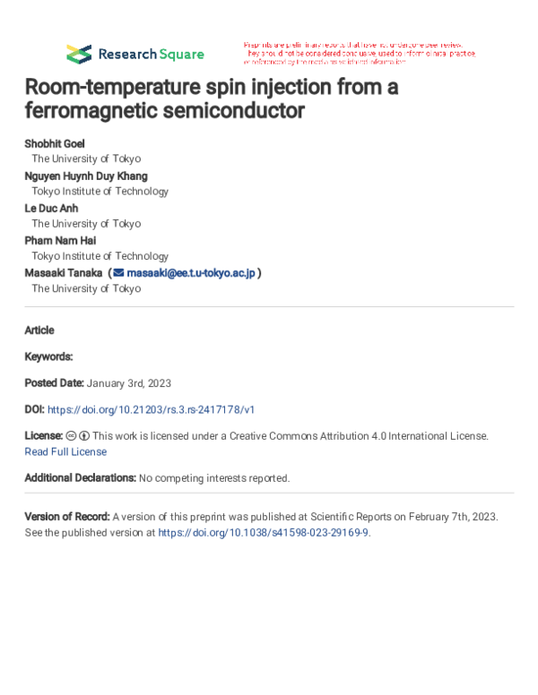 (PDF) Room-temperature spin injection from a ferromagnetic semiconductor