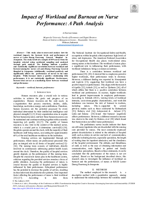 (PDF) Impact of Workload and Burnout on Nurse Performance: A Path Analysis