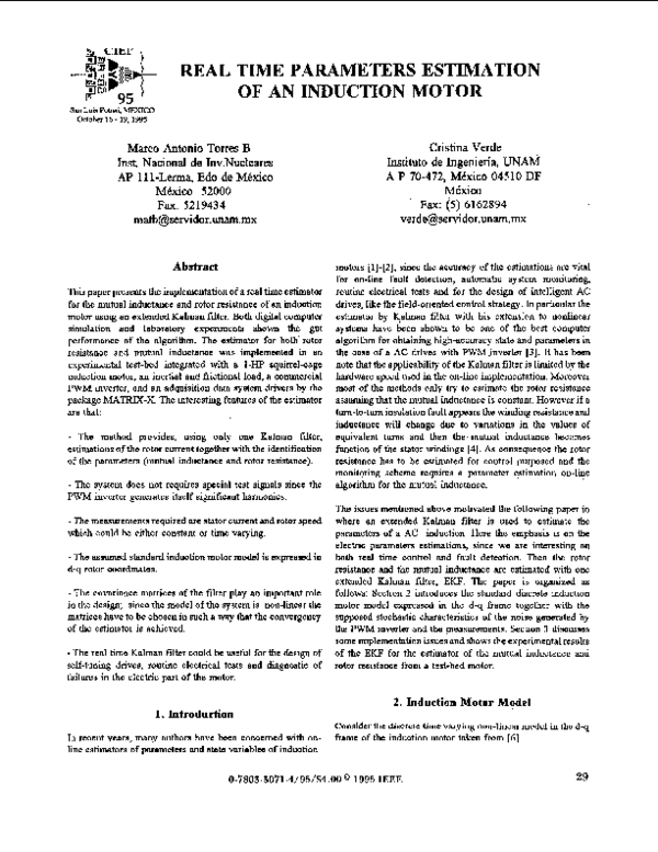 (PDF) Real time parameters estimation of an induction motor
