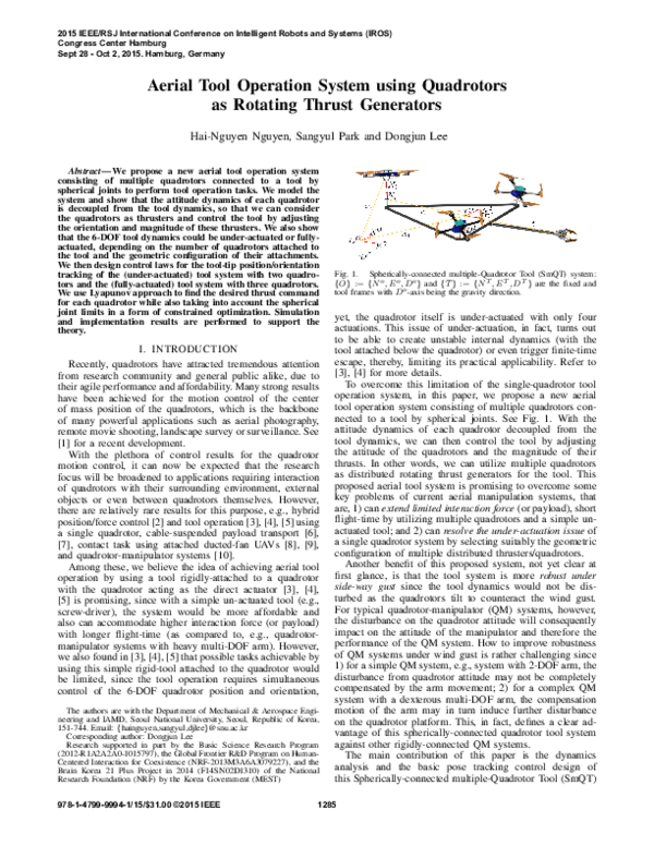 (PDF) Aerial tool operation system using quadrotors as Rotating Thrust ...