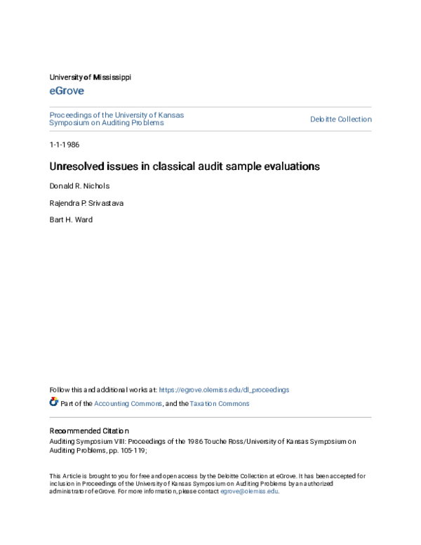 (PDF) Unresolved Issues in Classical Audit Sample Evaluations