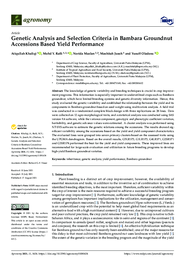 (PDF) Genetic Analysis and Selection Criteria in Bambara Groundnut ...