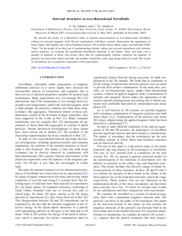 (PDF) Internal structures in two-dimensional ferrofluids