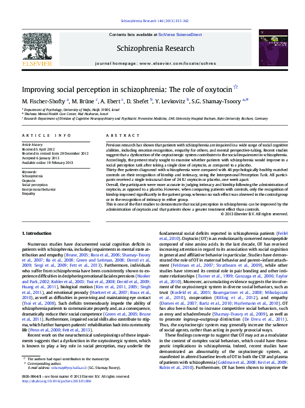 (PDF) Improving social perception in schizophrenia: The role of oxytocin