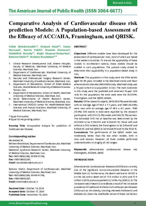 (PDF) Comparative Analysis of Cardiovascular disease risk prediction ...