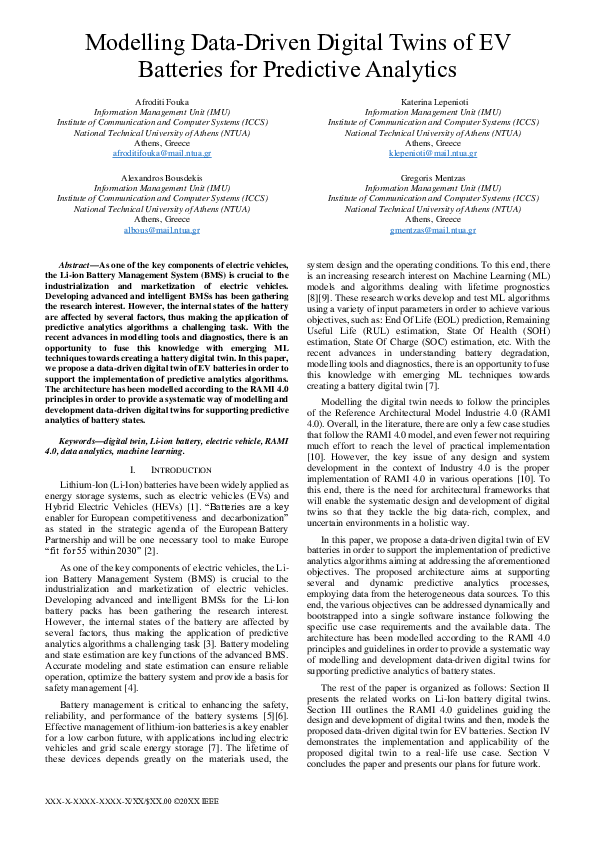 (PDF) Modelling Data-Driven Digital Twins of EV Batteries for ...