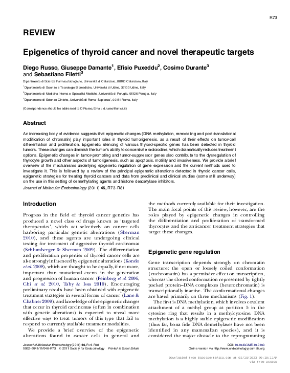 (PDF) Epigenetics of thyroid cancer and novel therapeutic targets