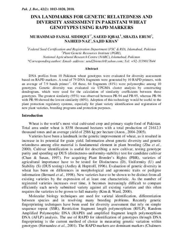 (PDF) Dna Landmarks for Genetic Relatedness and Diversity Assessment in ...