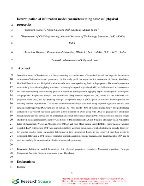 (PDF) Determination of Infiltration Model Parameters Using Basic Soil ...