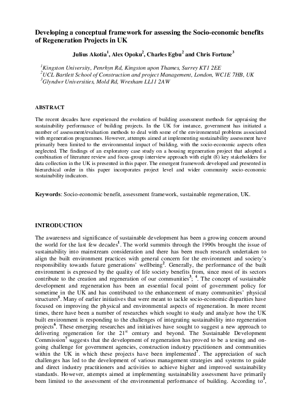 (PDF) Developing a conceptual framework for assessing the socio ...