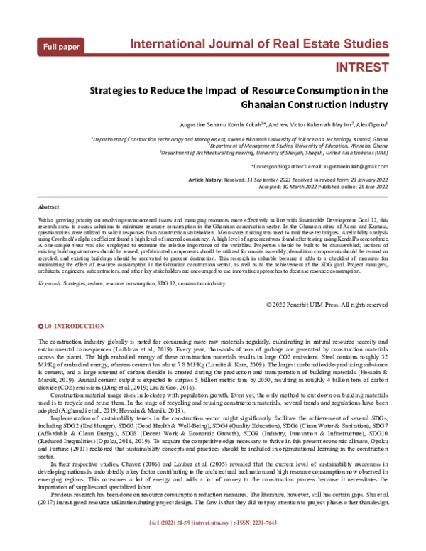 (PDF) Strategies to Reduce the Impact of Resource Consumption in the ...