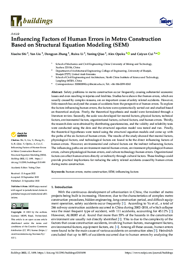 (PDF) Influencing Factors of Human Errors in Metro Construction Based ...