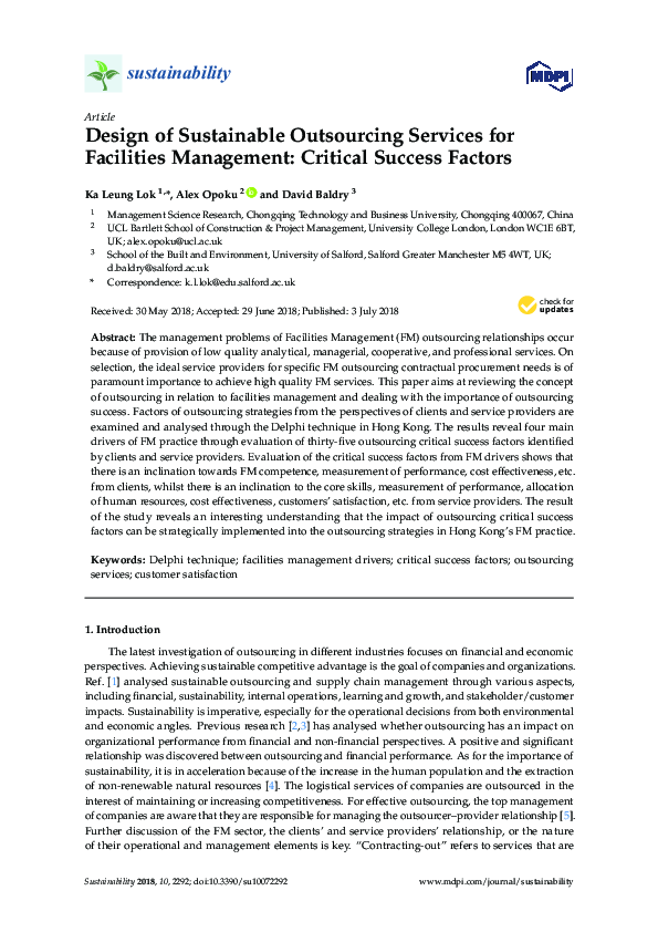 (PDF) Design of Sustainable Outsourcing Services for Facilities ...