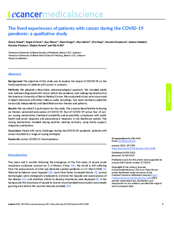 (PDF) The lived experiences of patients with cancer during the COVID-19 ...
