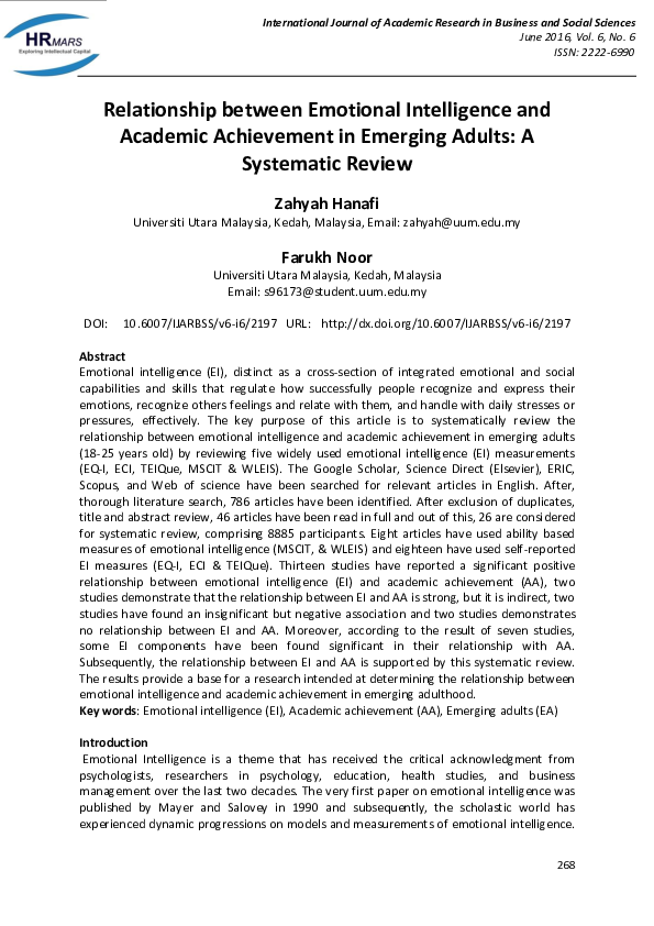 (PDF) Relationship between Emotional Intelligence and Academic ...