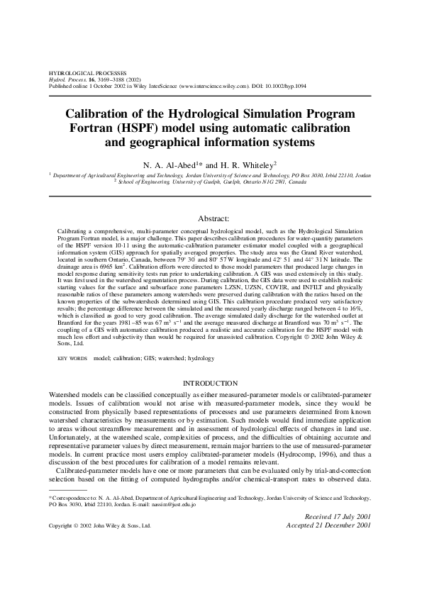 (PDF) Calibration of the Hydrological Simulation Program Fortran (HSPF ...