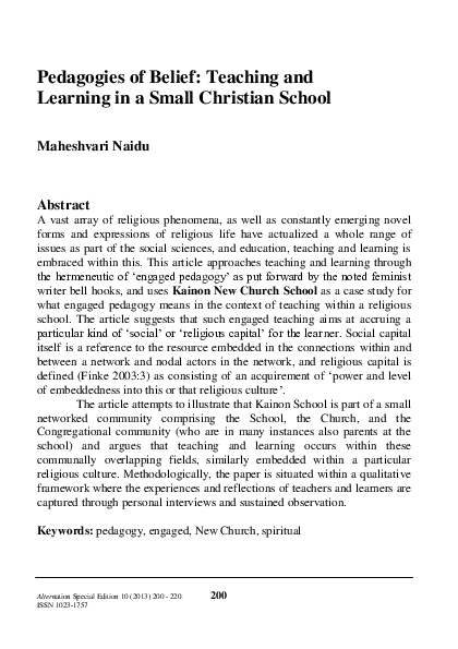 (PDF) Pedagogies of Belief: Teaching and Learning in a Small Christian ...