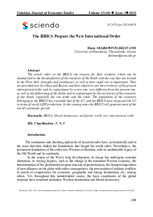 (PDF) The BRICS Prepare the New International Order