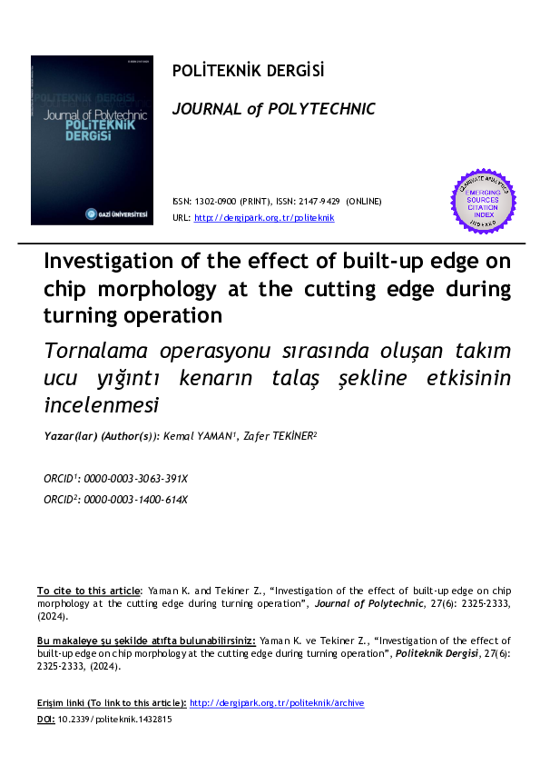 (PDF) Investigation of the effect of built-up edge on chip morphology ...