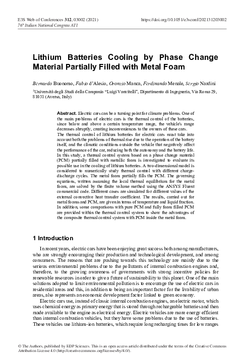 (PDF) Lithium Batteries Cooling by Phase Change Material Partially ...