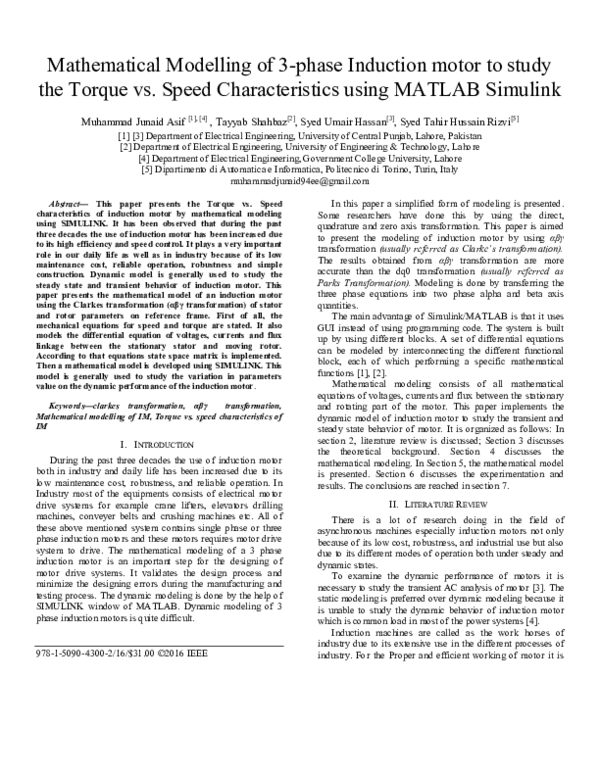 (PDF) Mathematical Modelling of 3-phase Induction motor to study the ...