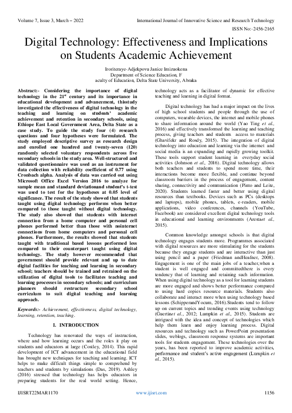 (PDF) Digital Technology: Effectiveness and Implications on Students ...