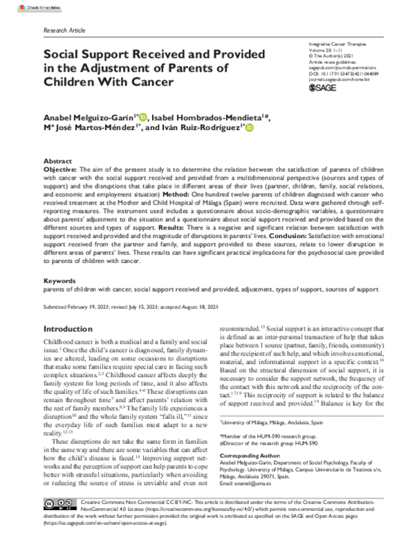 (PDF) Social Support Received and Provided in the Adjustment of Parents ...