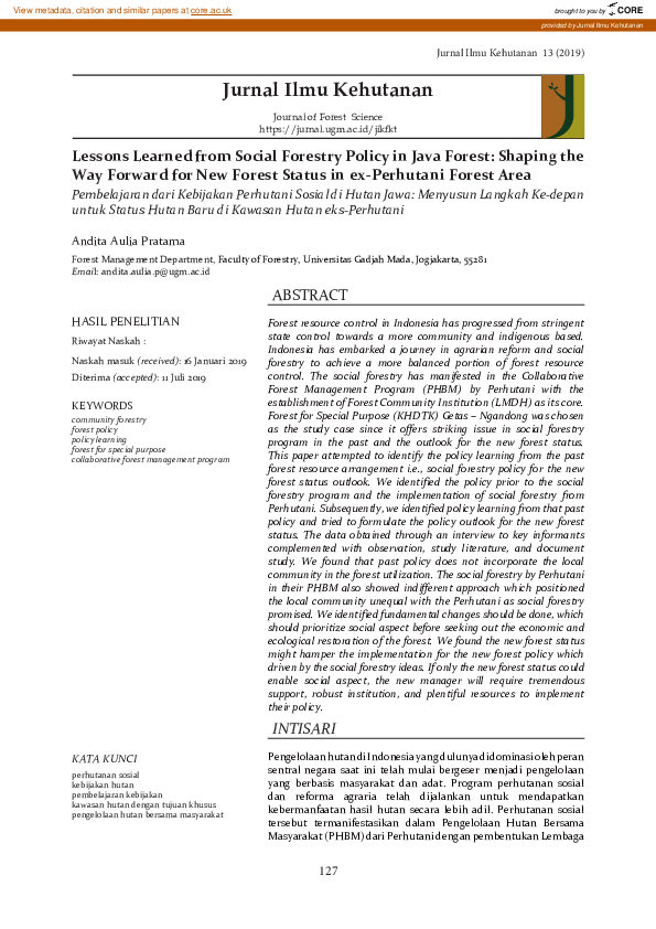 (PDF) Lessons Learned from Social Forestry Policy in Java Forest ...