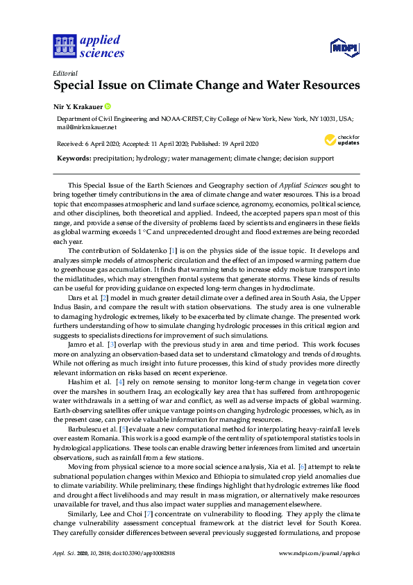(PDF) Special Issue on Climate Change and Water Resources