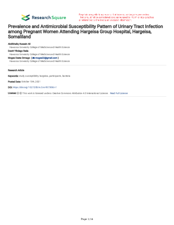 (PDF) Prevalence and Antimicrobial Susceptibility Pattern of Urinary ...